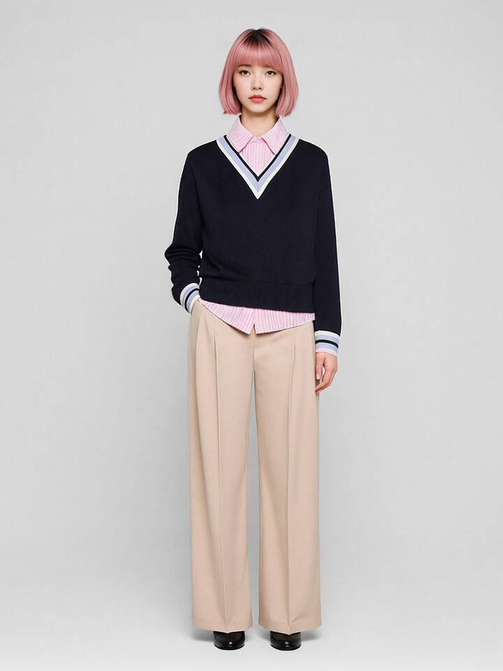 V NECK SWEATER L/S - null - Azul-Escuro | Sisley K image number 1